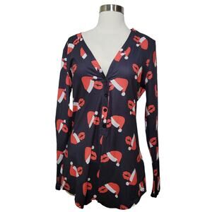Shein Women's Black Christmas Holiday Long Sleeve Sleep Romper Size Large 8/10